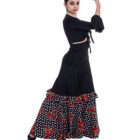 falda baile flamenco veronica negro en crespon de lunares y flores