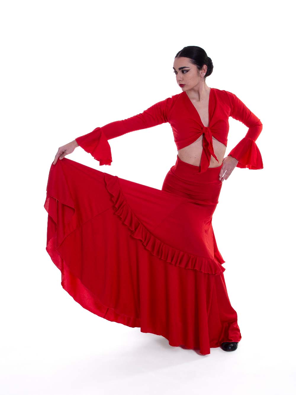 Falda de Baile Flamenco con Volantes de Gasa y Liso